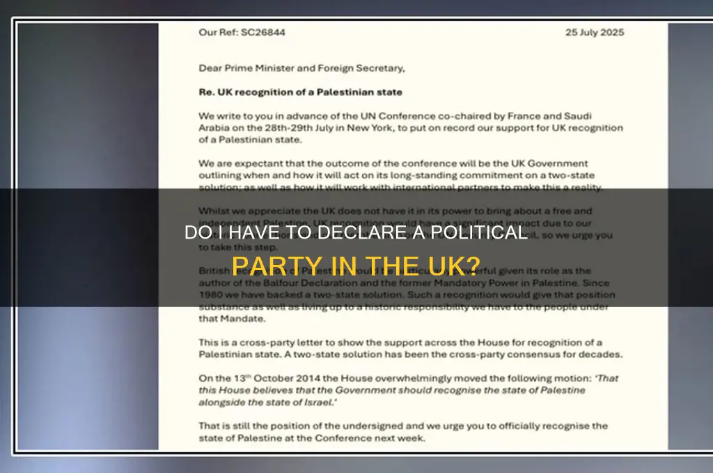 do i have to declare a political party uk