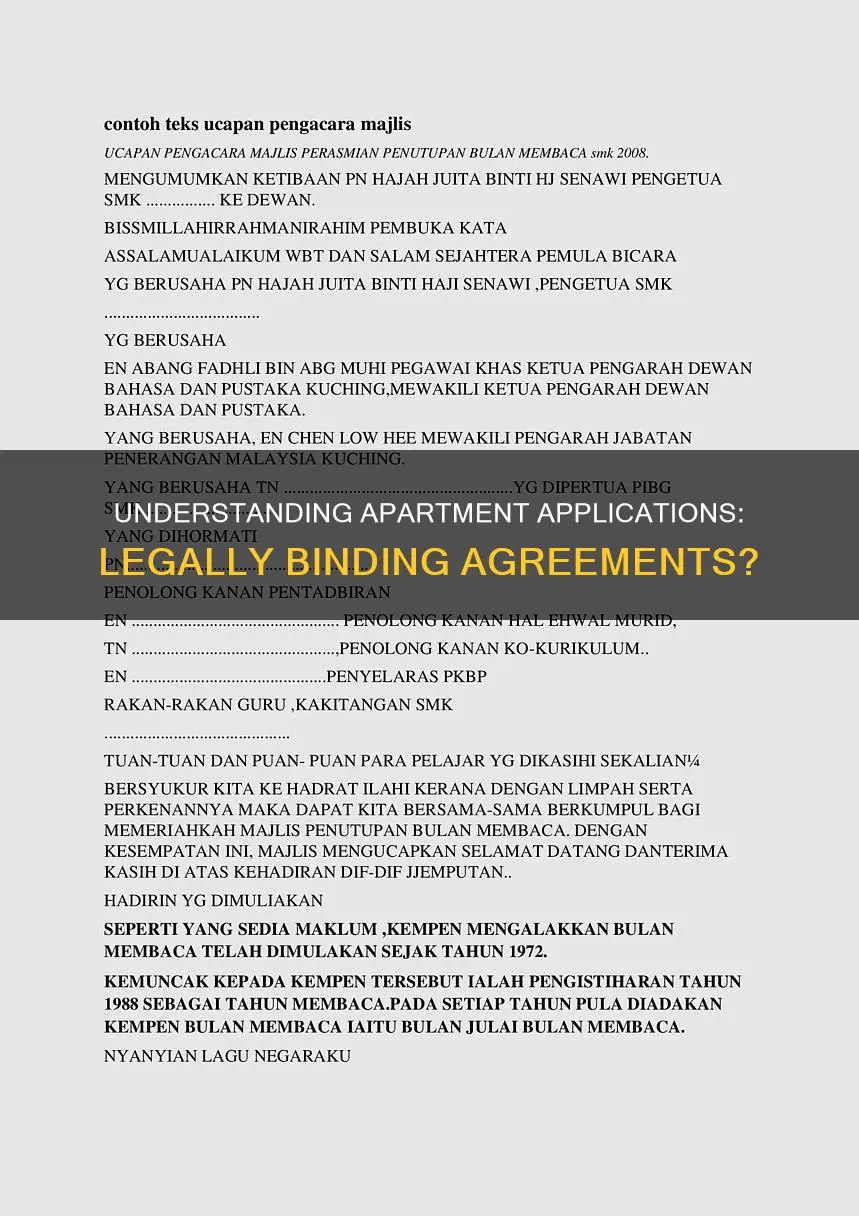 does applying for an apartment constitute an agreement
