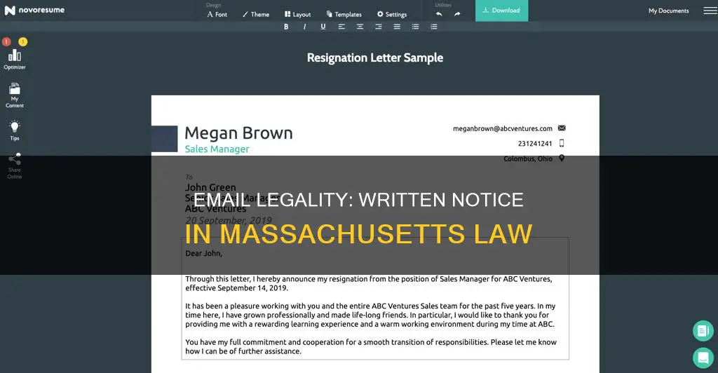 does email constitute written notice in massachusetts