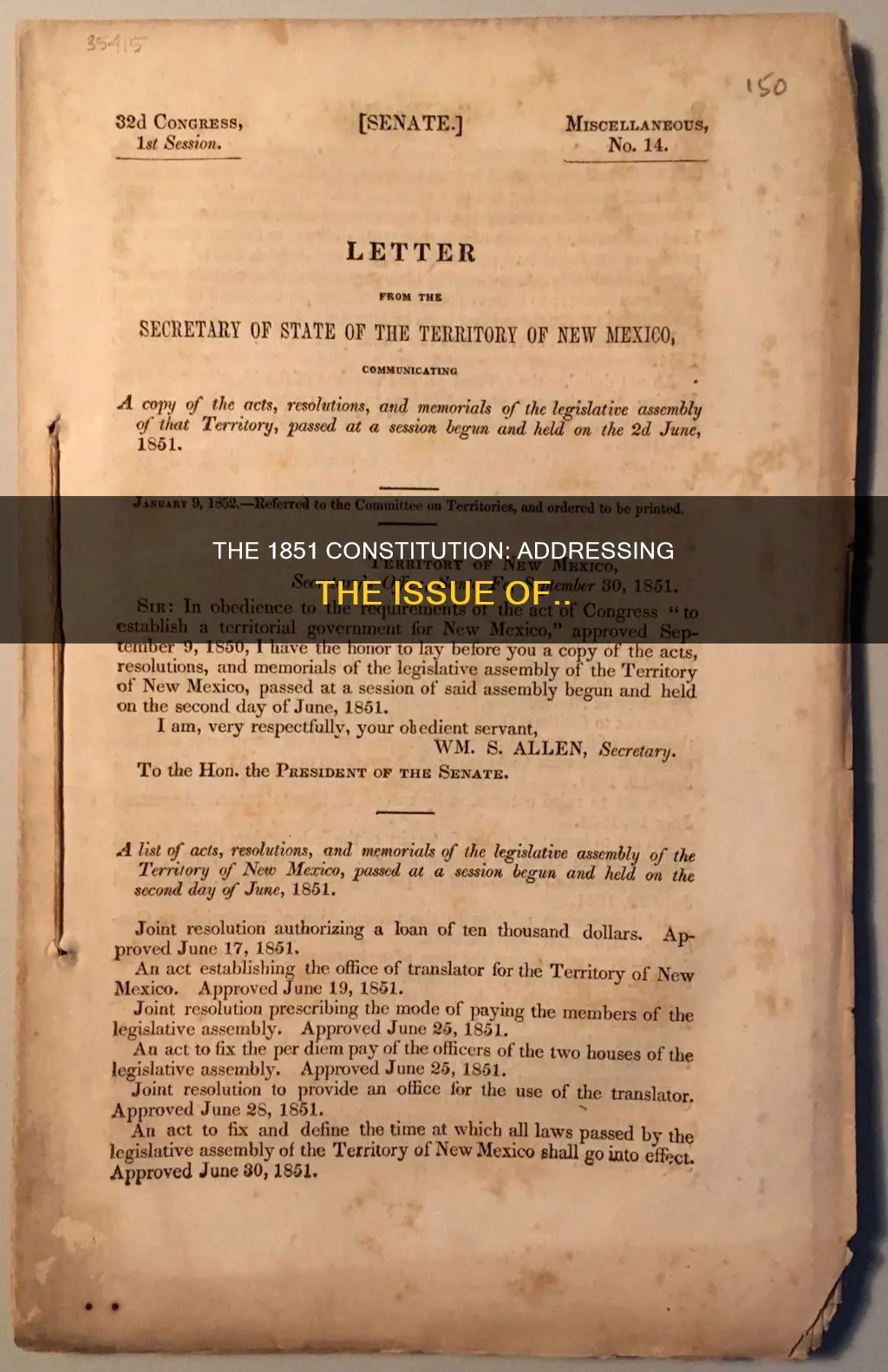 how did the 1851 constitution address this issue