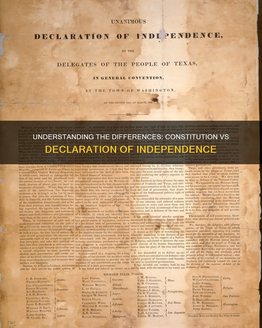 how does the constitution differ from the declaration of independence