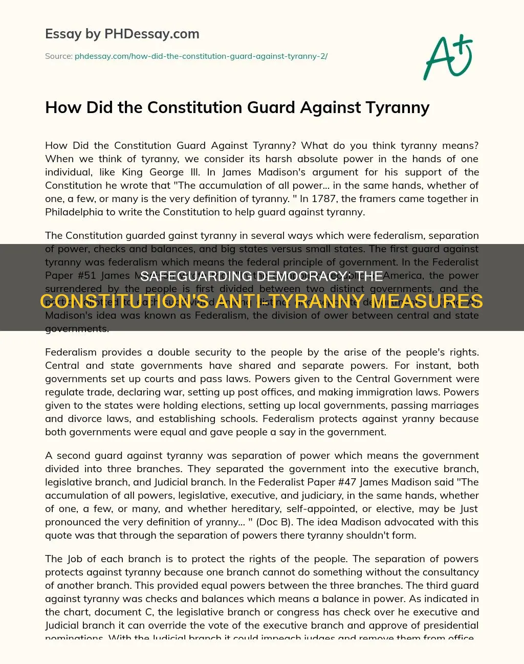 how does the constitution guard against tyranny one pragraph