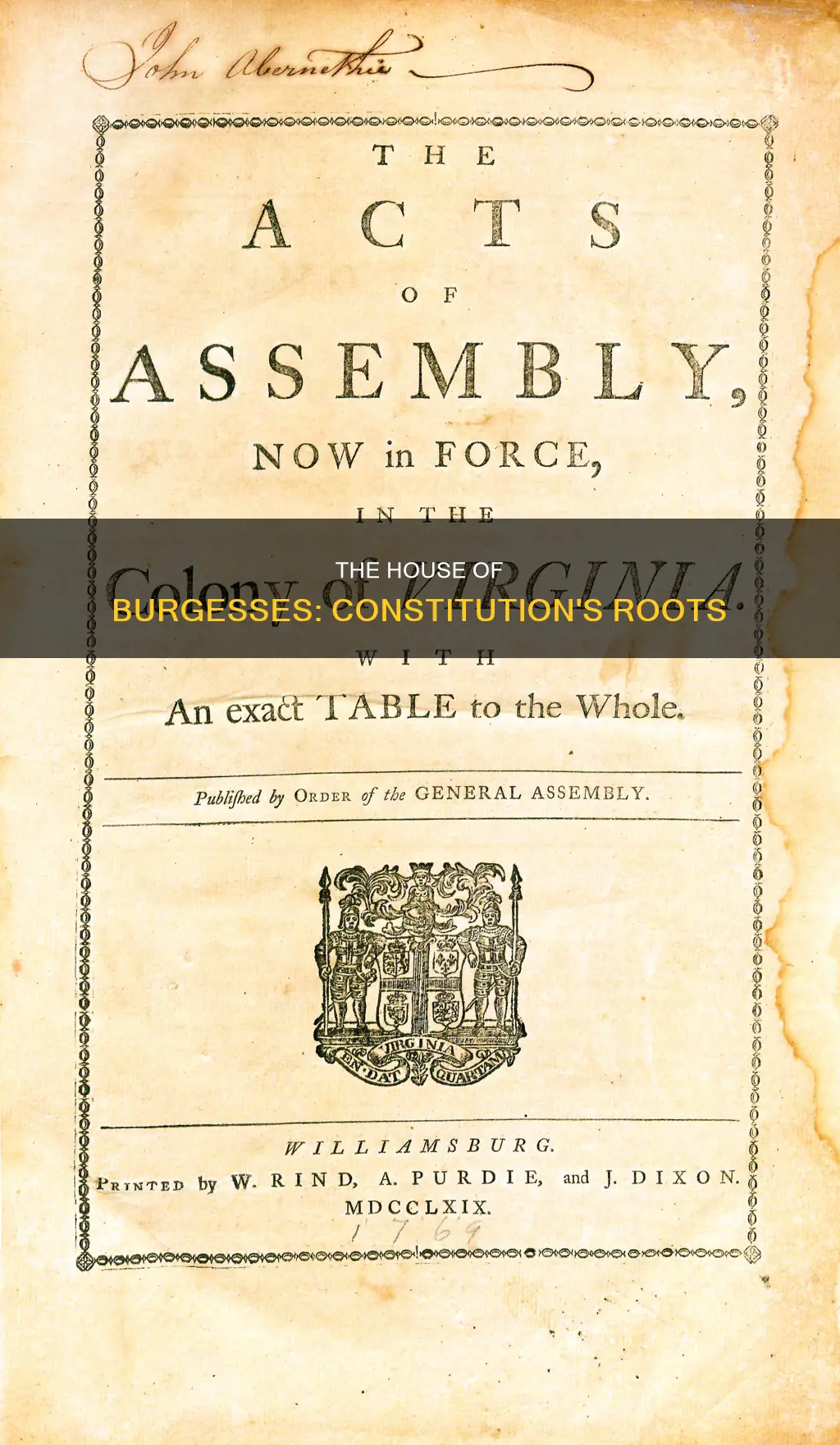 how does the house of burgesses related to the constitution