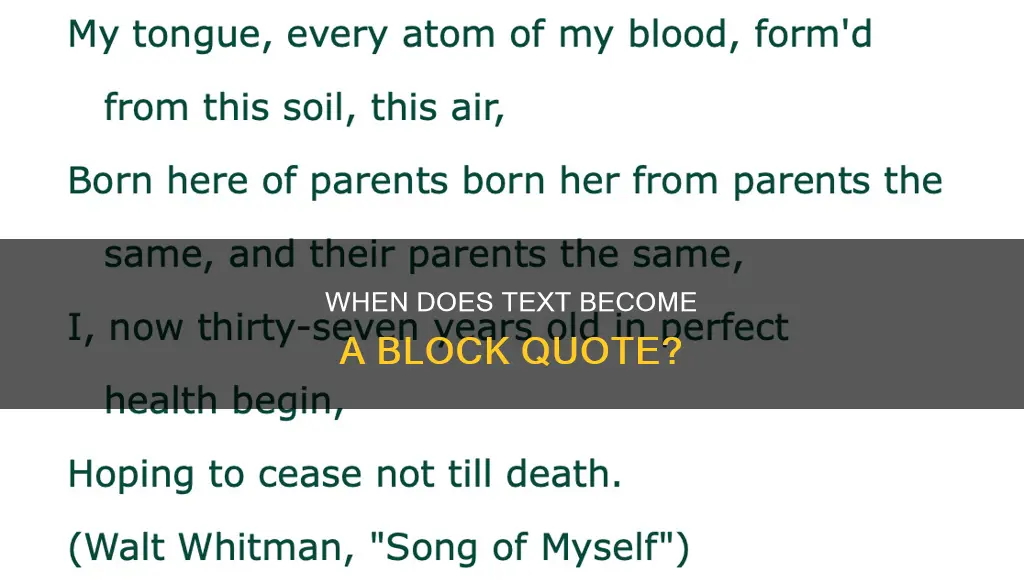 how many lines of text constitutes a block quote