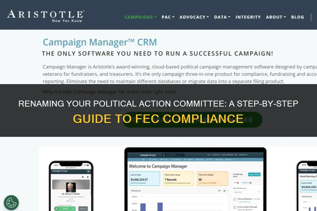 how to change name of political action comitttee with fec