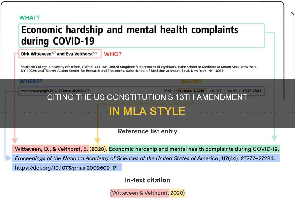 how to cite the us constitution 13th amendment mla