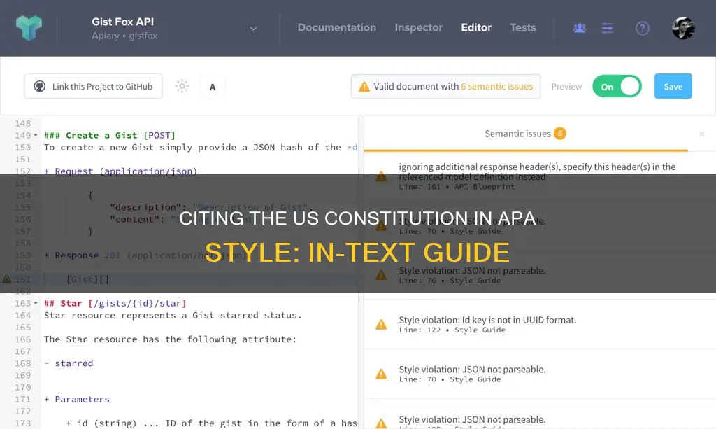 how to do in text citation for the constitution apa
