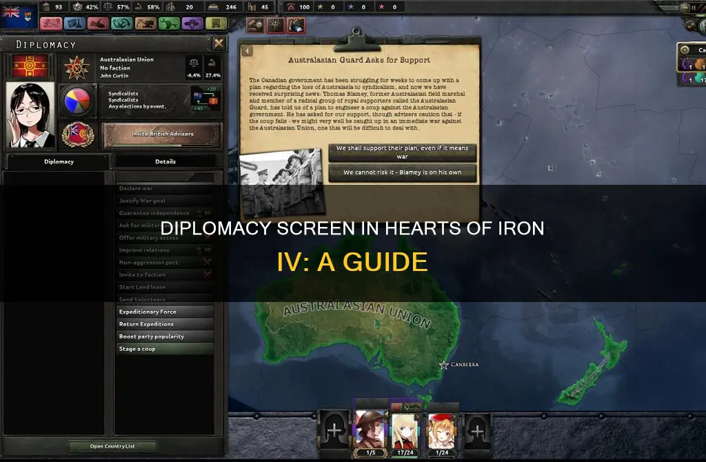 how to go to the diplomacy screen hoi4