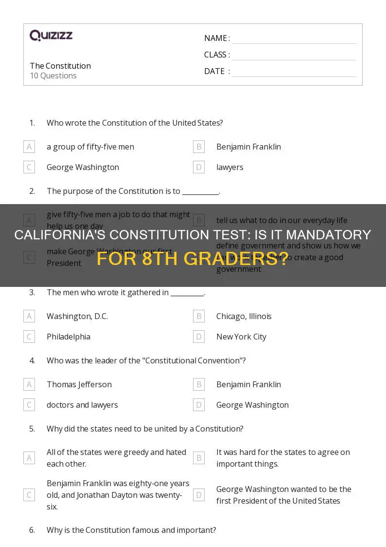 is an 8th grade constitution test required in california
