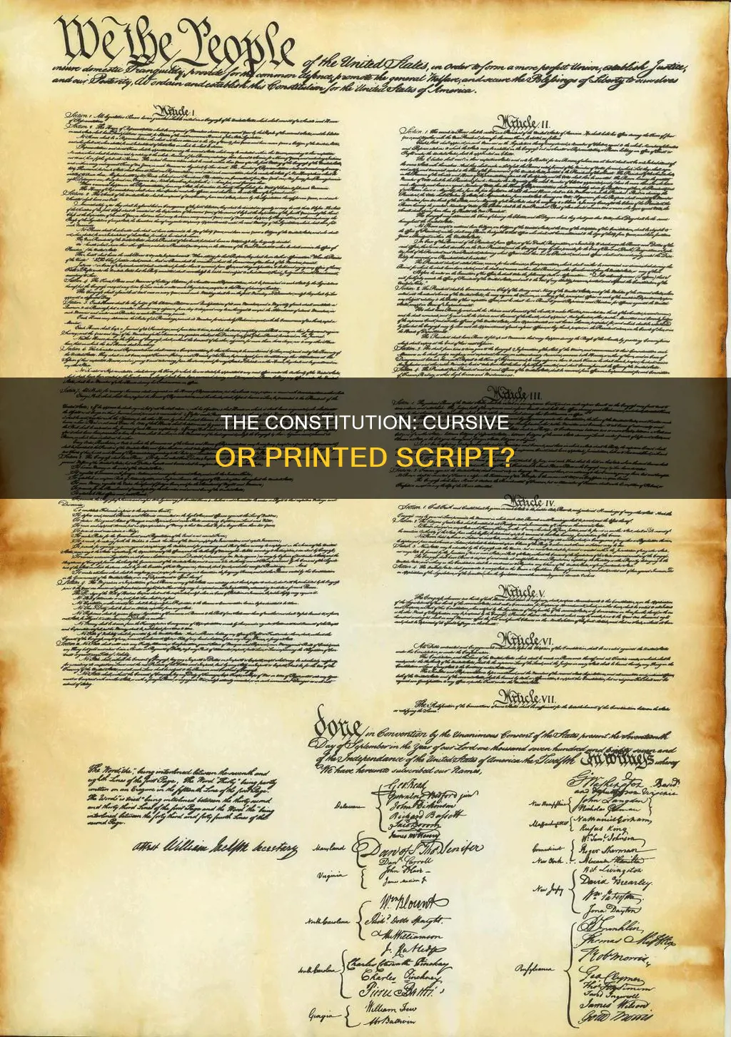 is the original constitution printed or written in cursive