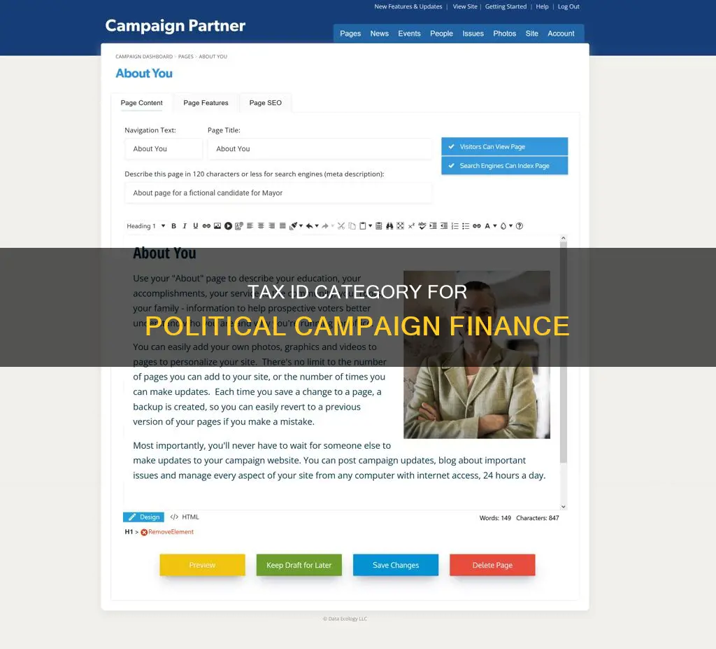 is the tax id category for political campaign checking account
