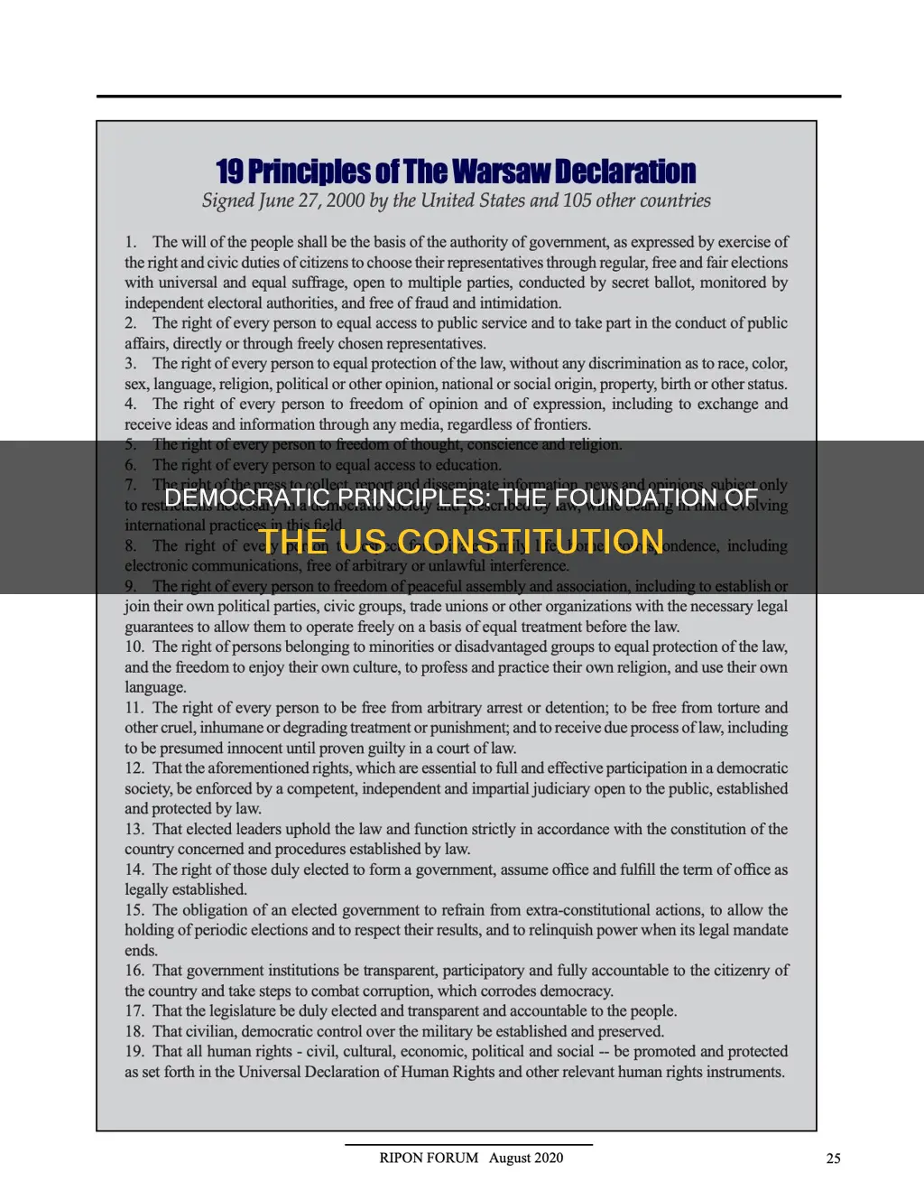 what are the 7 democratic principles of the us constitution