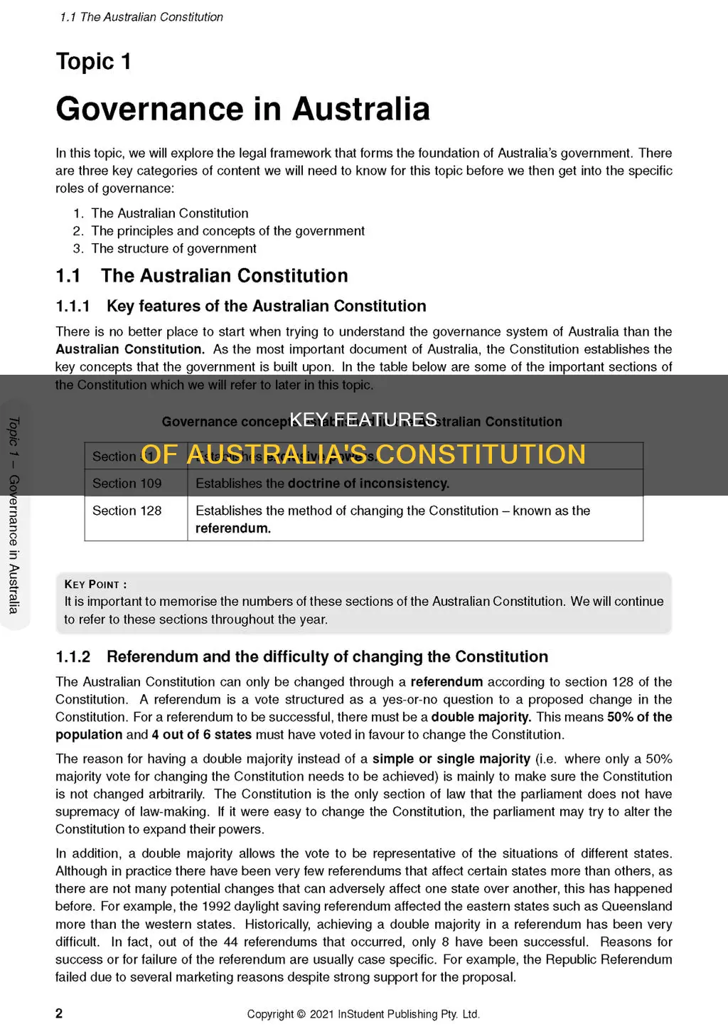 what are the five key features of the australian constitution