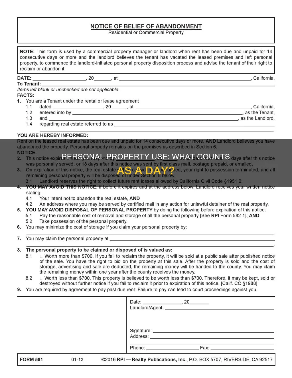 what constitutes a day of personal use property