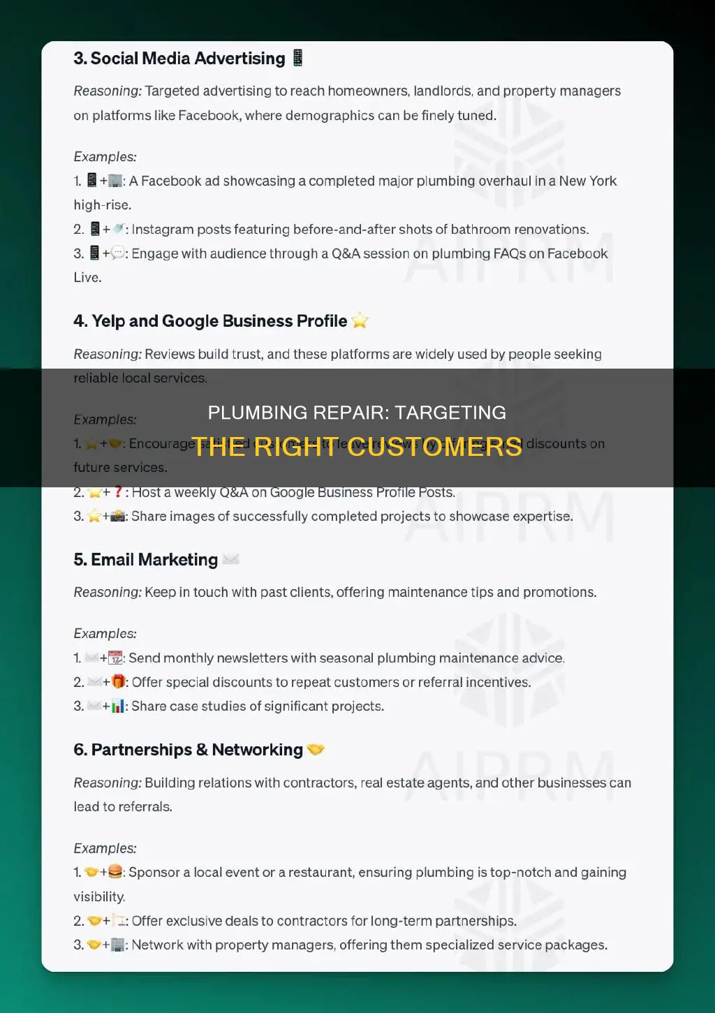 what constitutes good demographcs for plumbing repair company