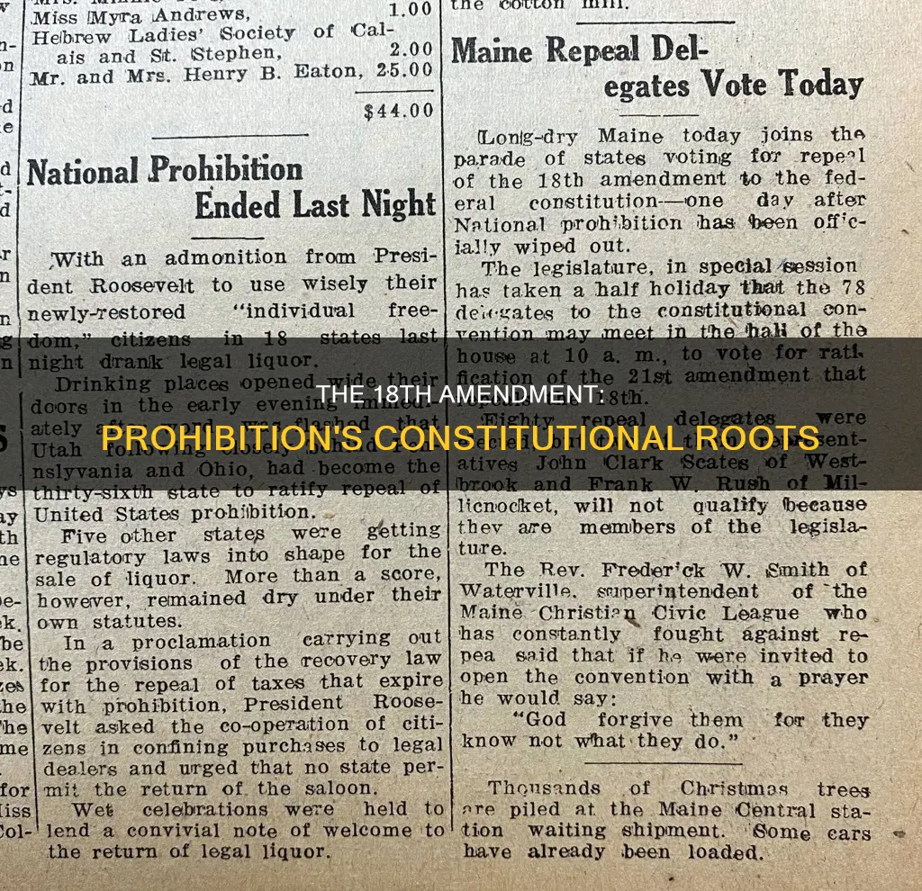 what constitutional amendment made prohibition the law of the land
