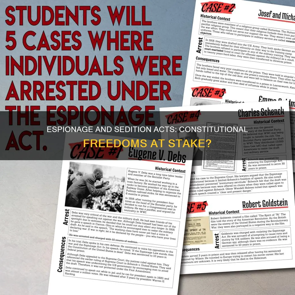 what constitutional issues arise from the espionage and sedition acts