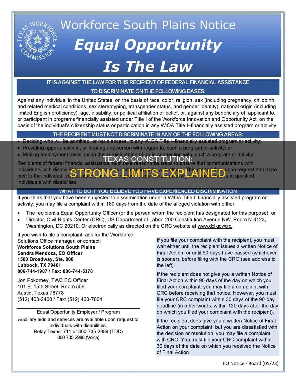 what does the current texas constitution have strong limits