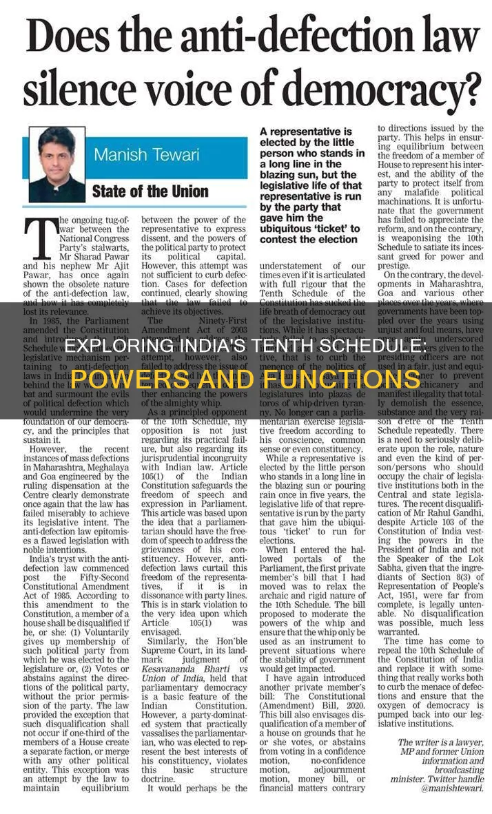 what is contained in the tenth schedule of the constitution