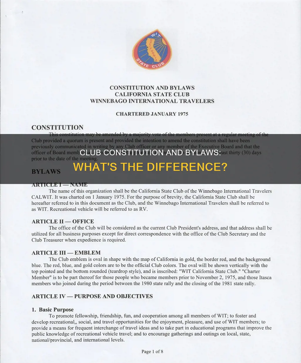 what is the difference between a club constitution and bylaws