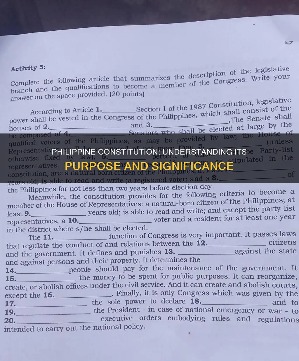 what is the purpose of 1987 philippine constitution