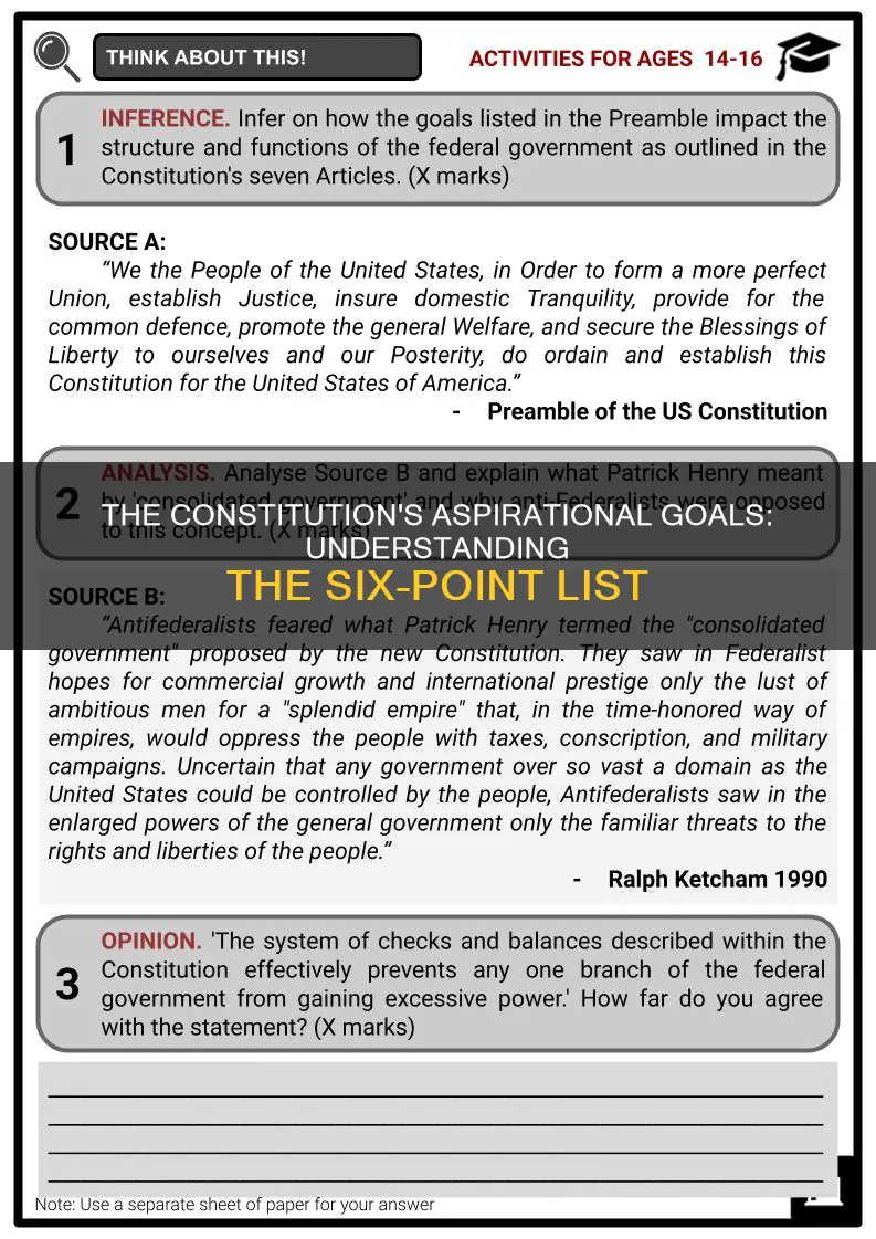 what part of the constitution lists its six goals