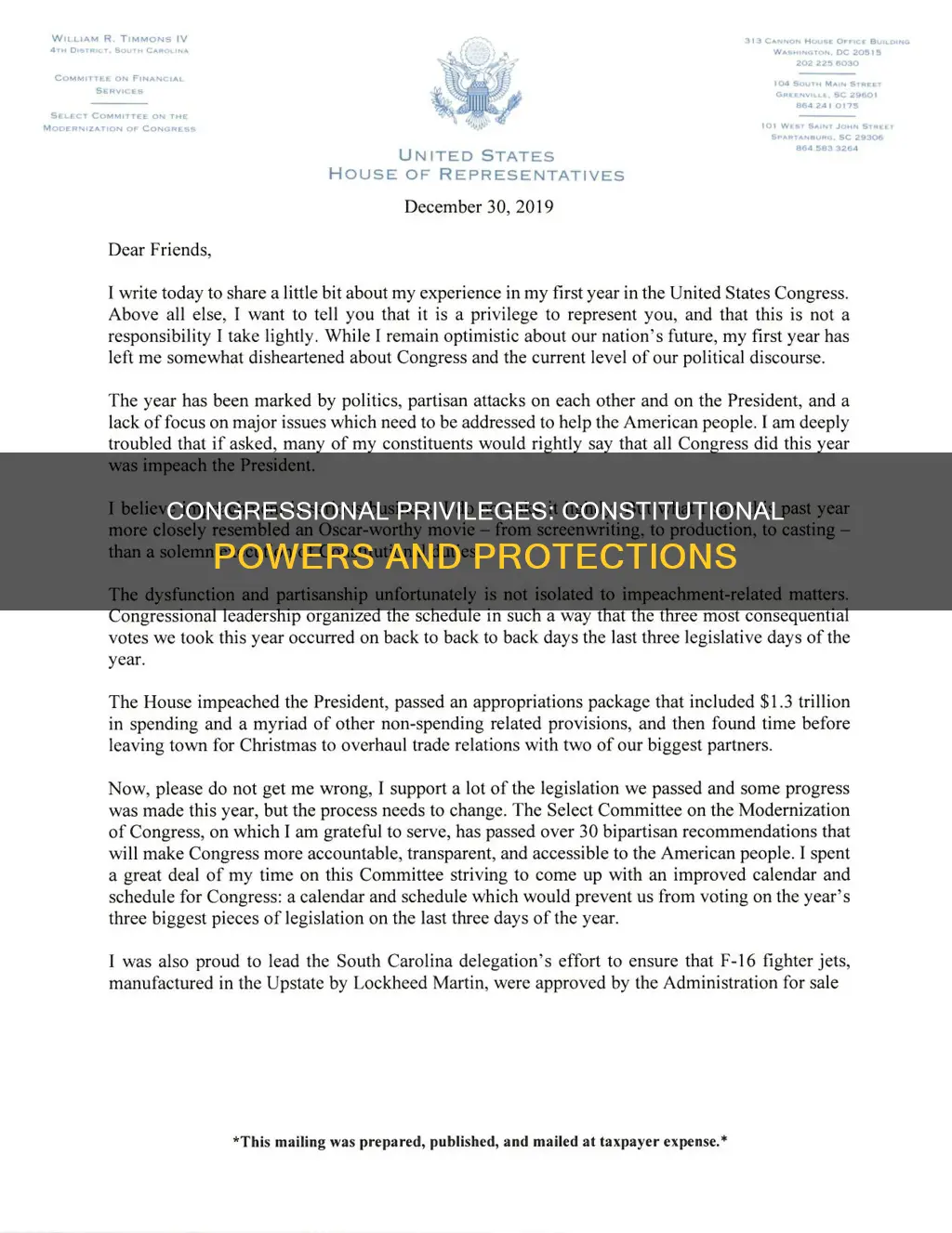 what privilege does the constitution give members of congress