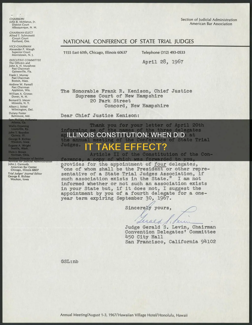 what year did the present illinois constitution go into effect