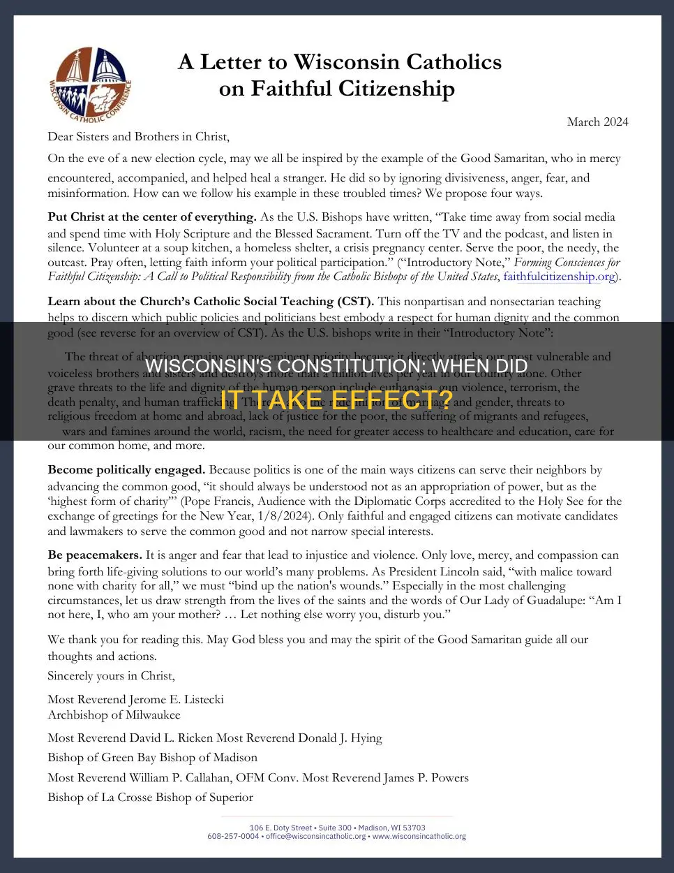 when did the present wisconsin constitution go into effect