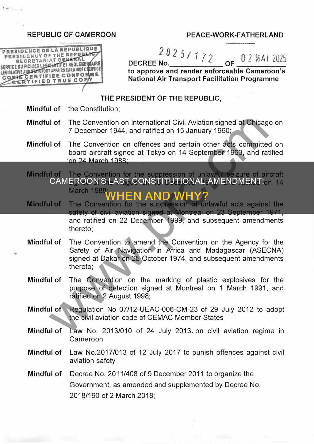 when was the last constitutional amendment in cameroon