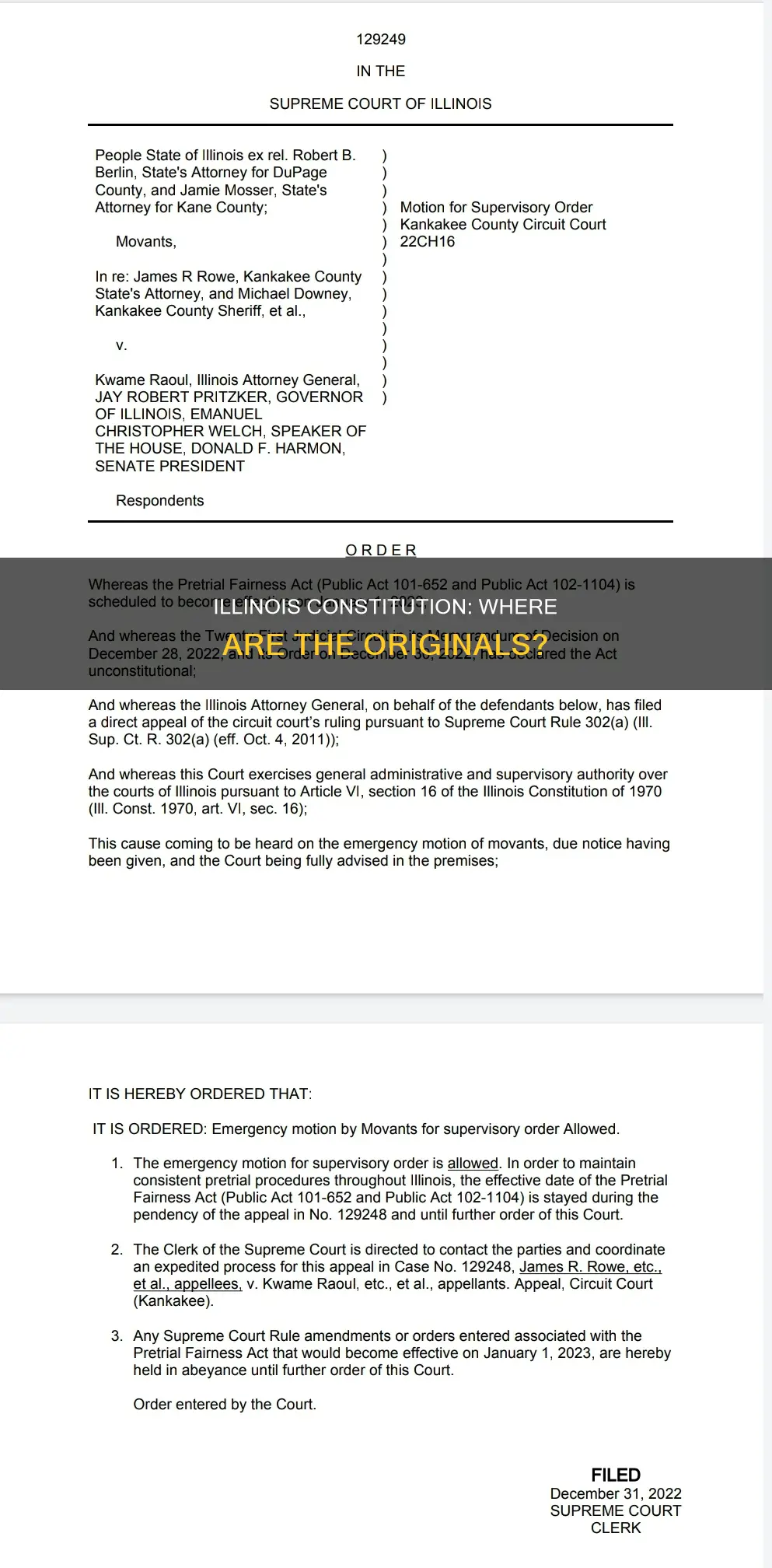 where are the original copies of the illinois constitution found