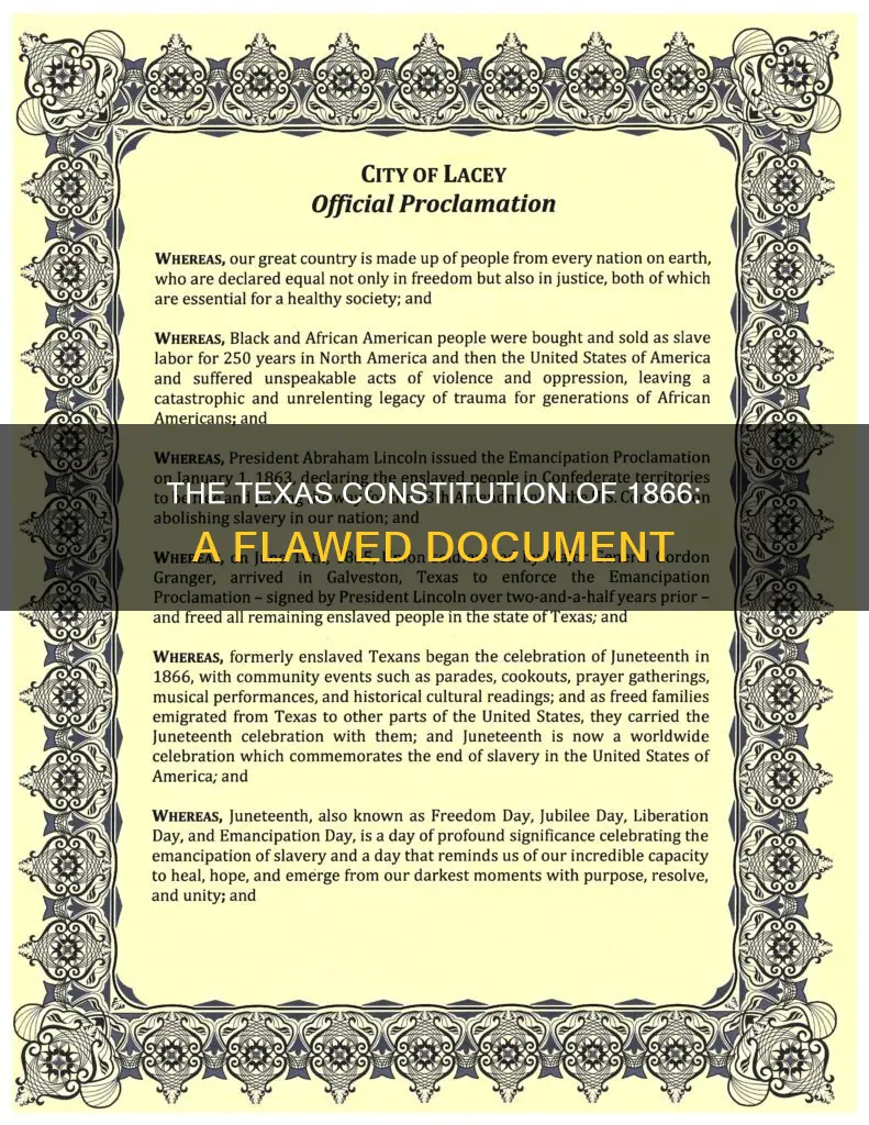 where did the texas constitution of 1866 fall short