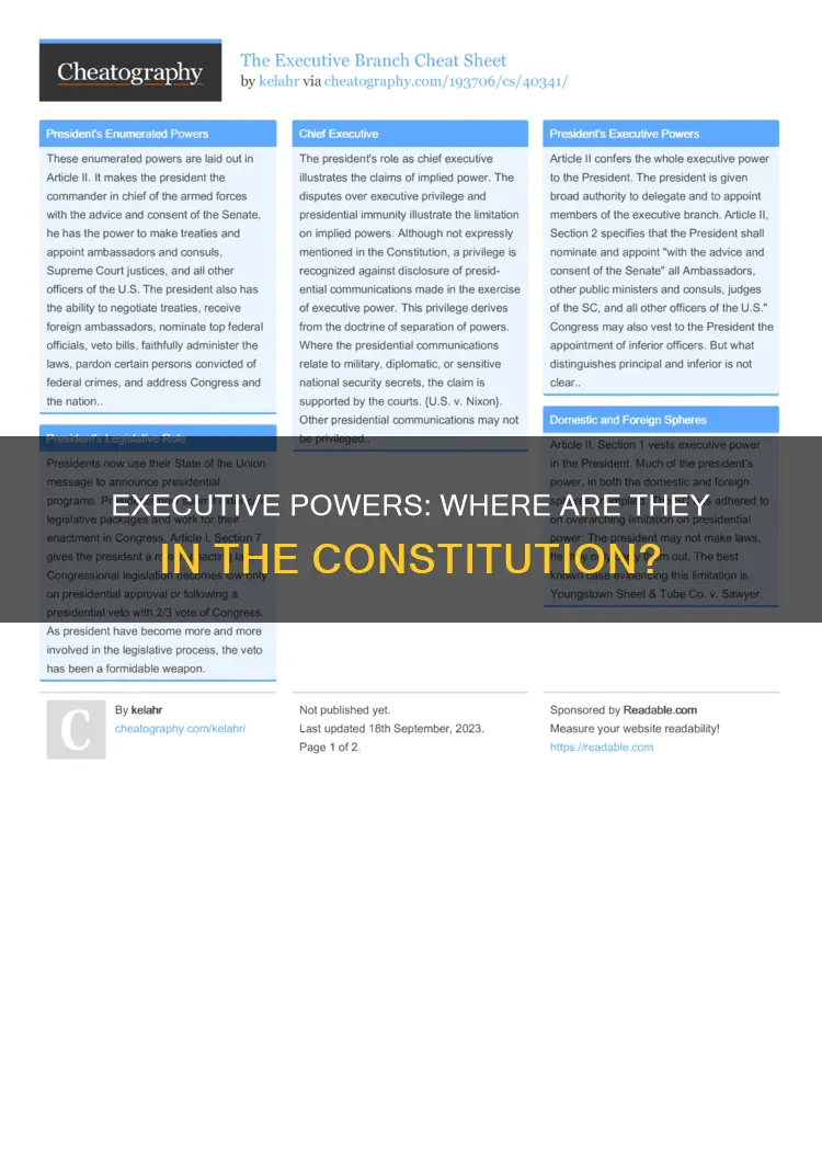where in the constitution are the executive branch powers listed
