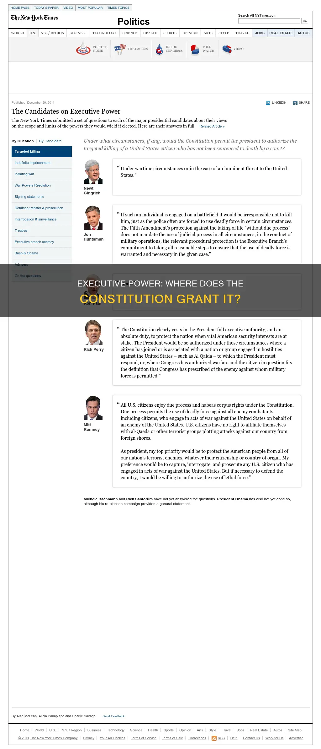 where in the constitution gives the power of executive action