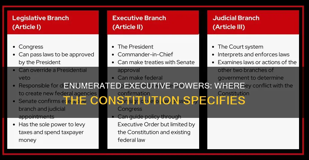 where is the enumerated of executive powers in the constitution