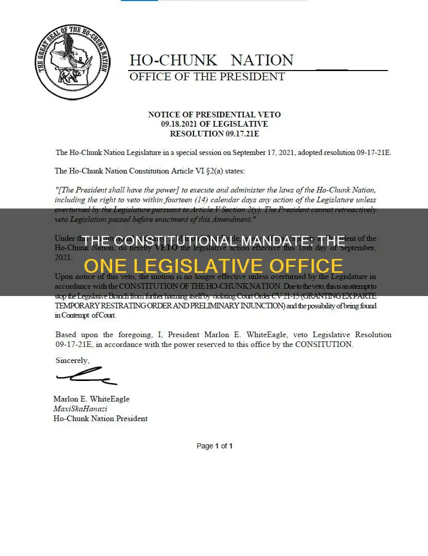 which is the only legislative office mandated by the constitution