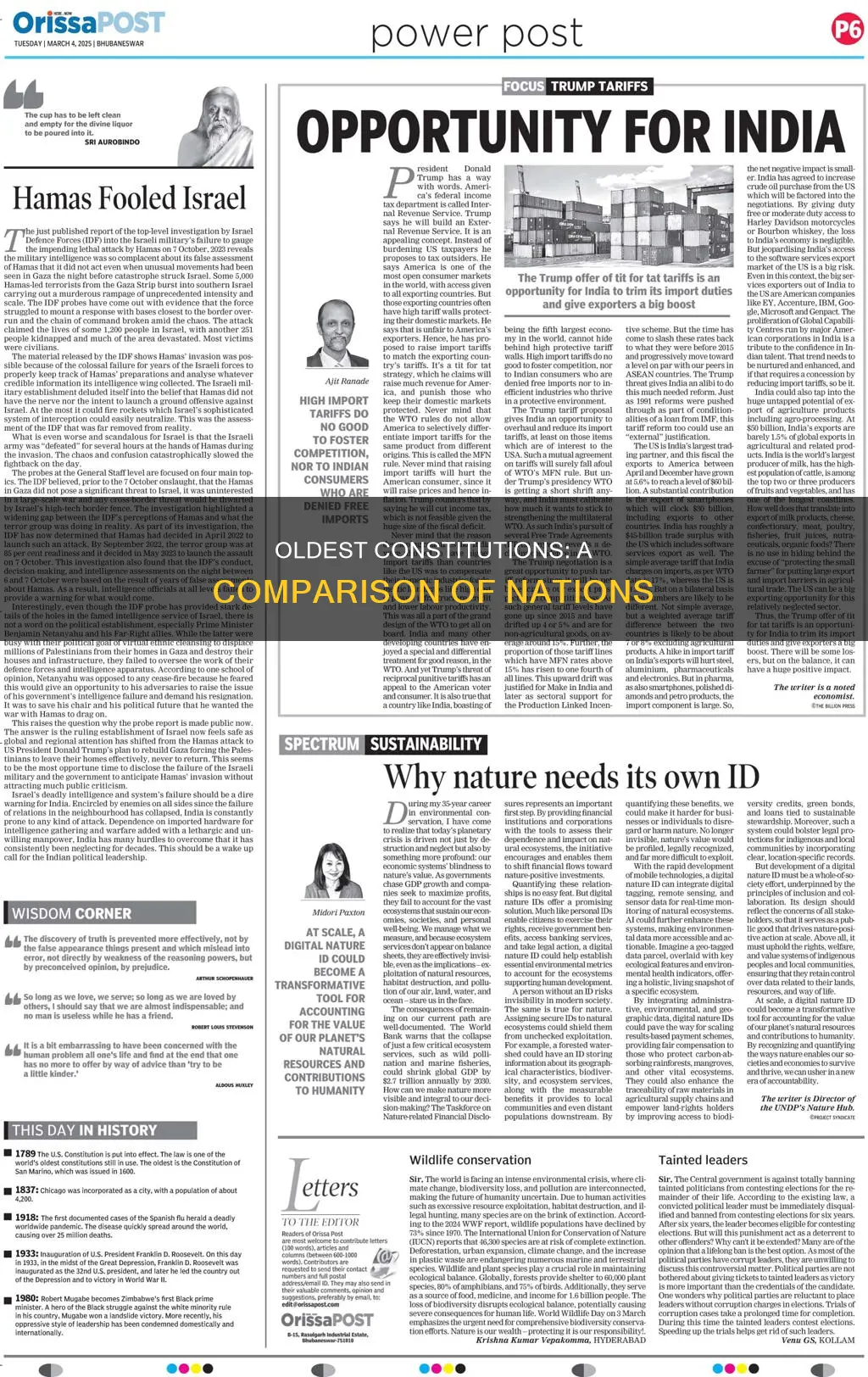 which of the following countries has the oldest constitution