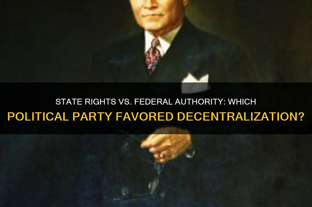 which political party favored state over federal power