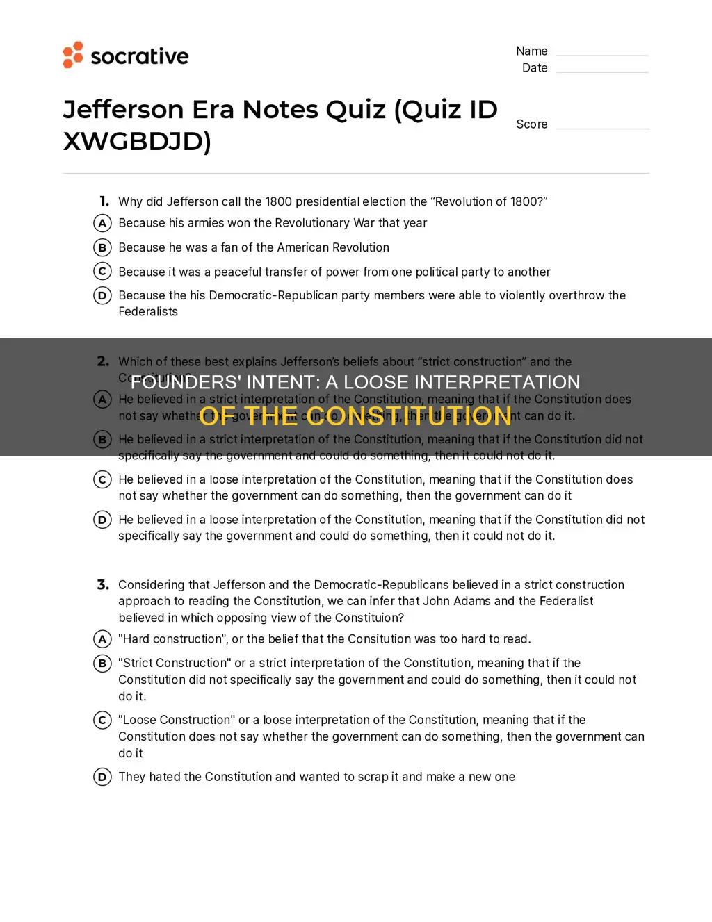 who believed the constitution should be interpreted loosely