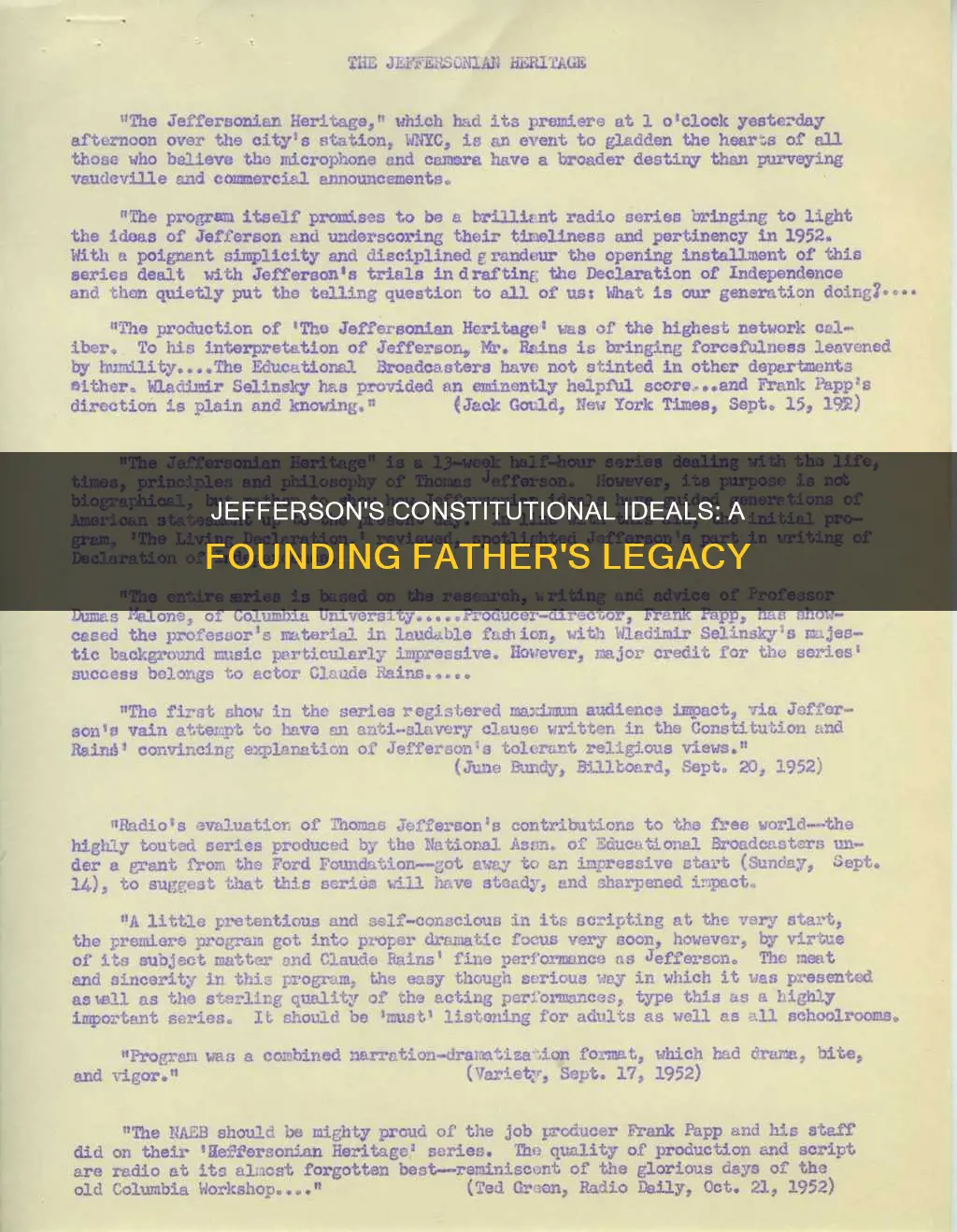 who does jefferson credit for the ideals of the constitution