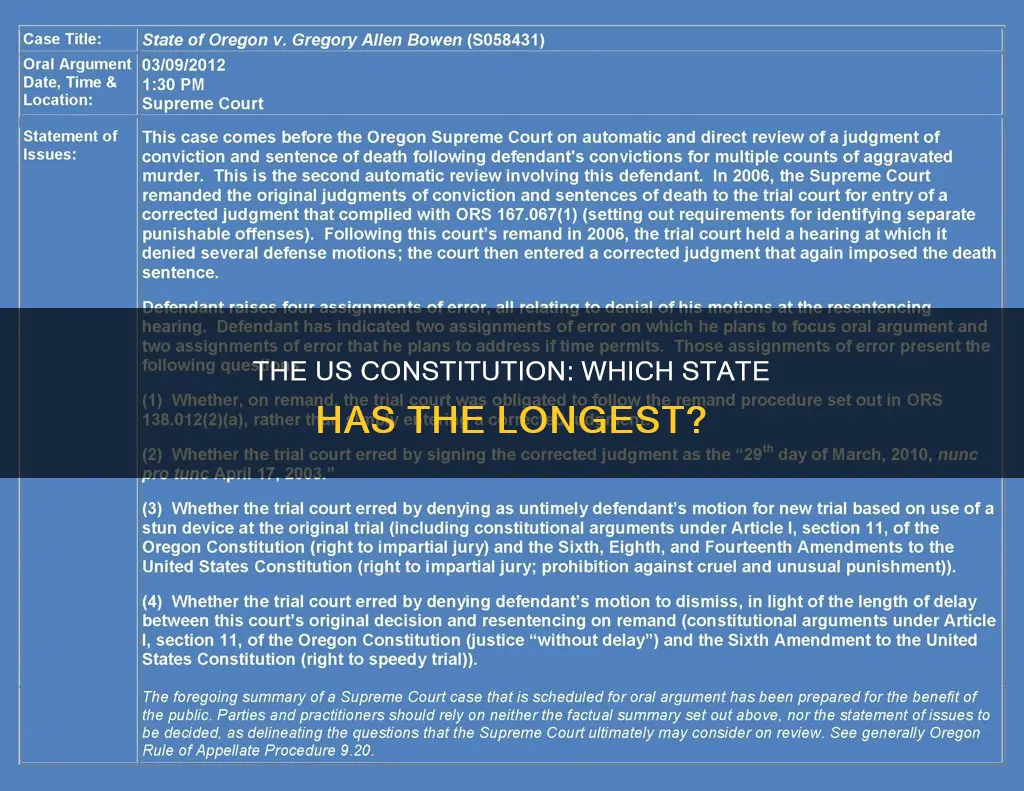 who has the longest constitution in the us