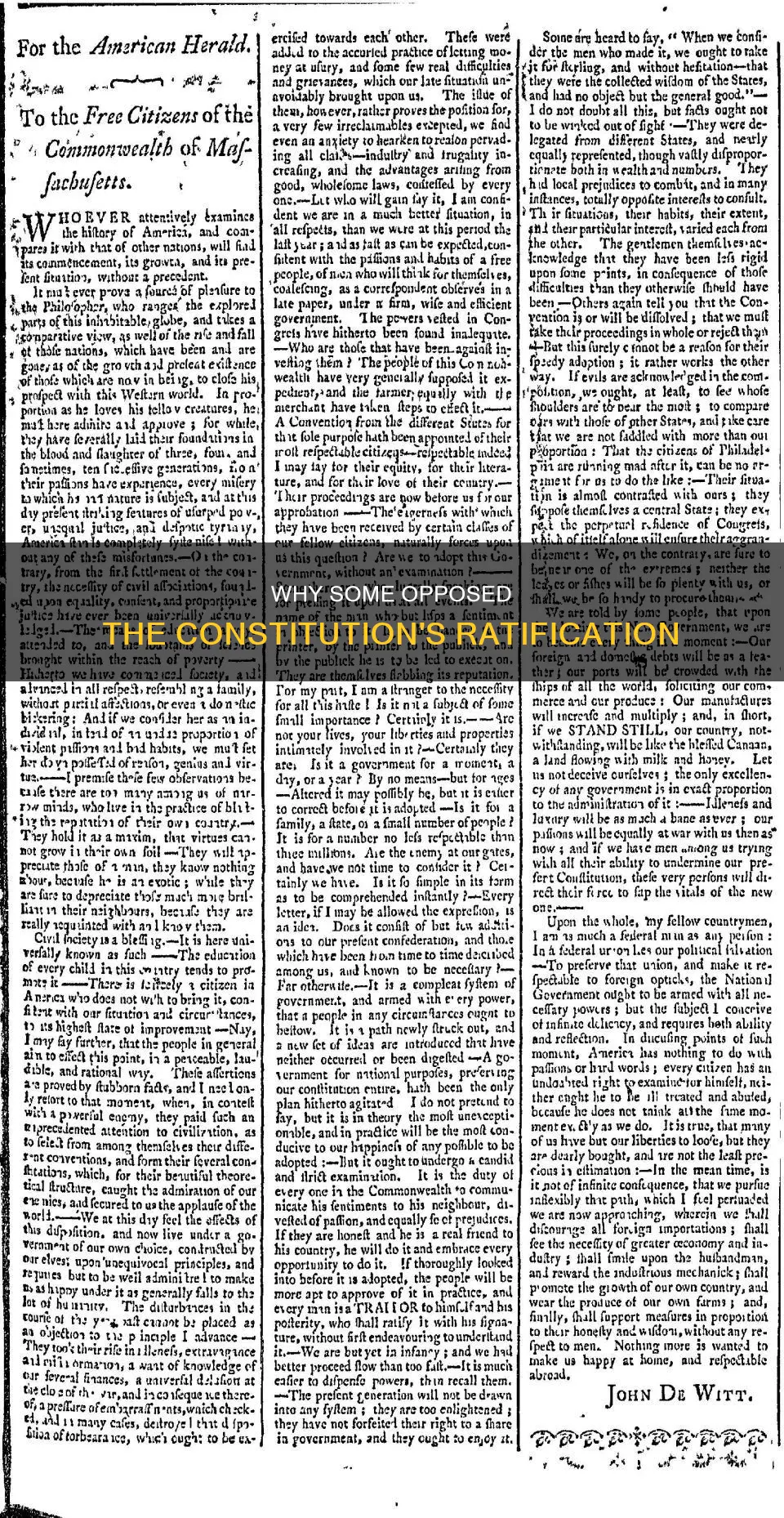 who opposed the ratification of the constitution of 1787
