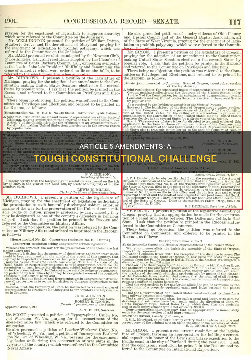 why article 5 of the constitution is hard to amend