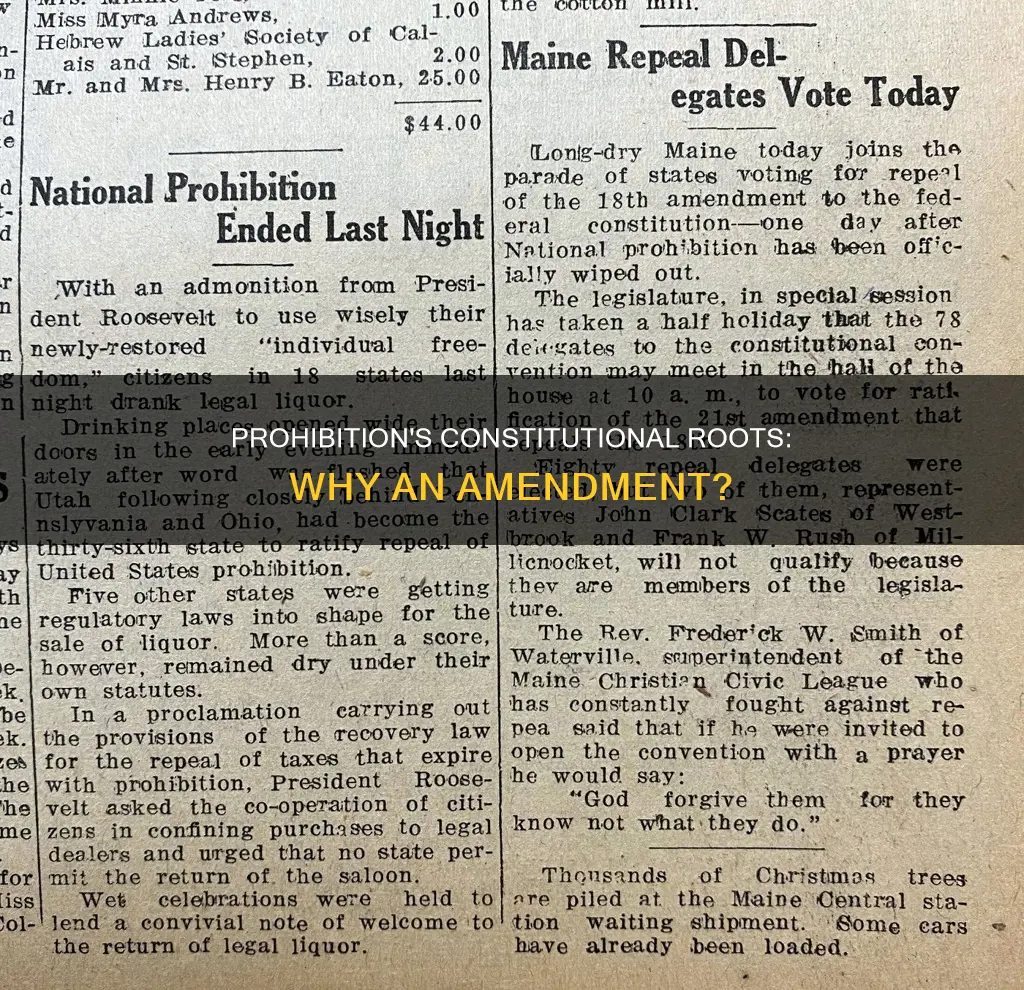 why did prohibition require a constitutional amendment