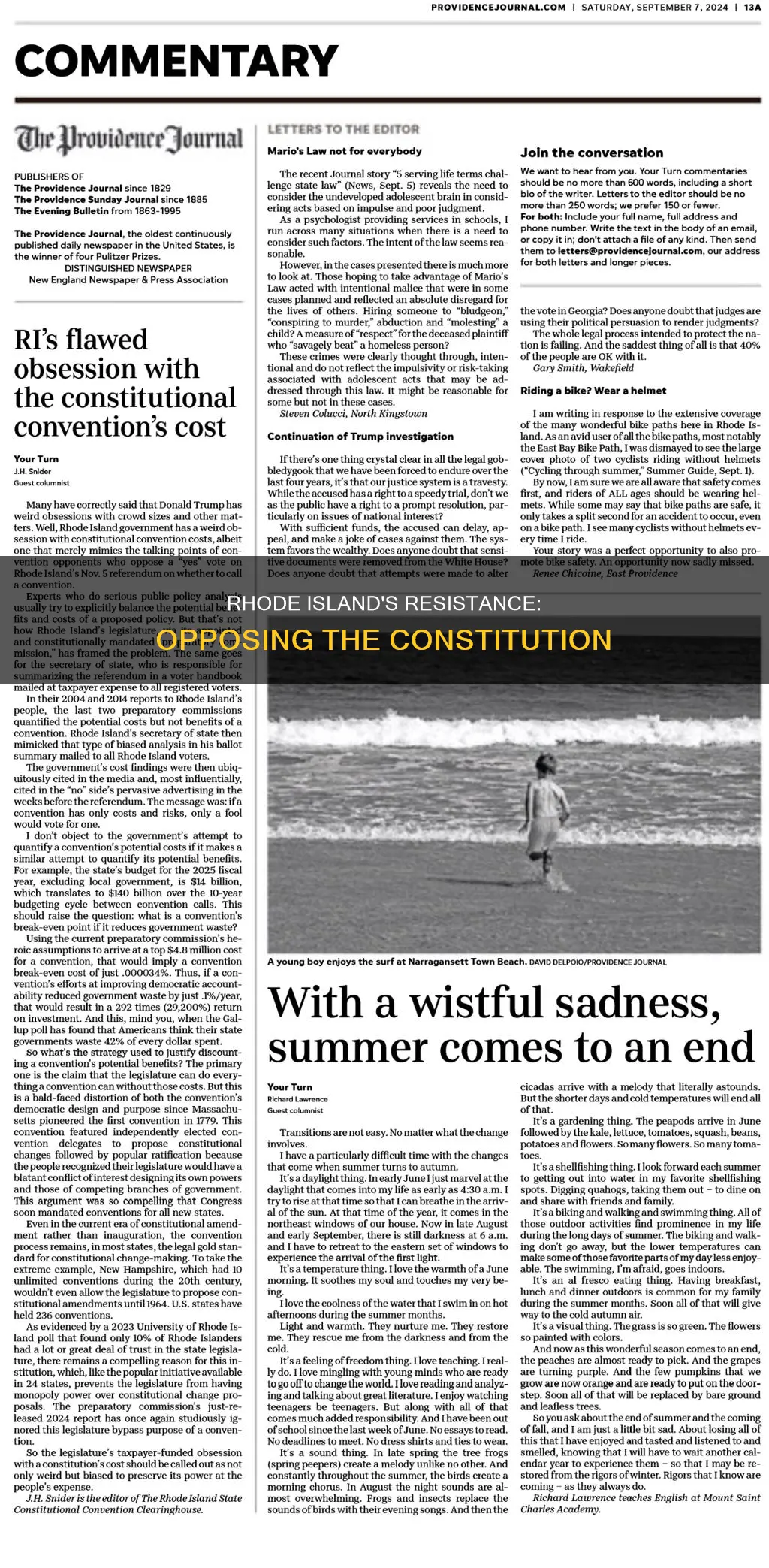 why did rhode island initially opposed the constitution