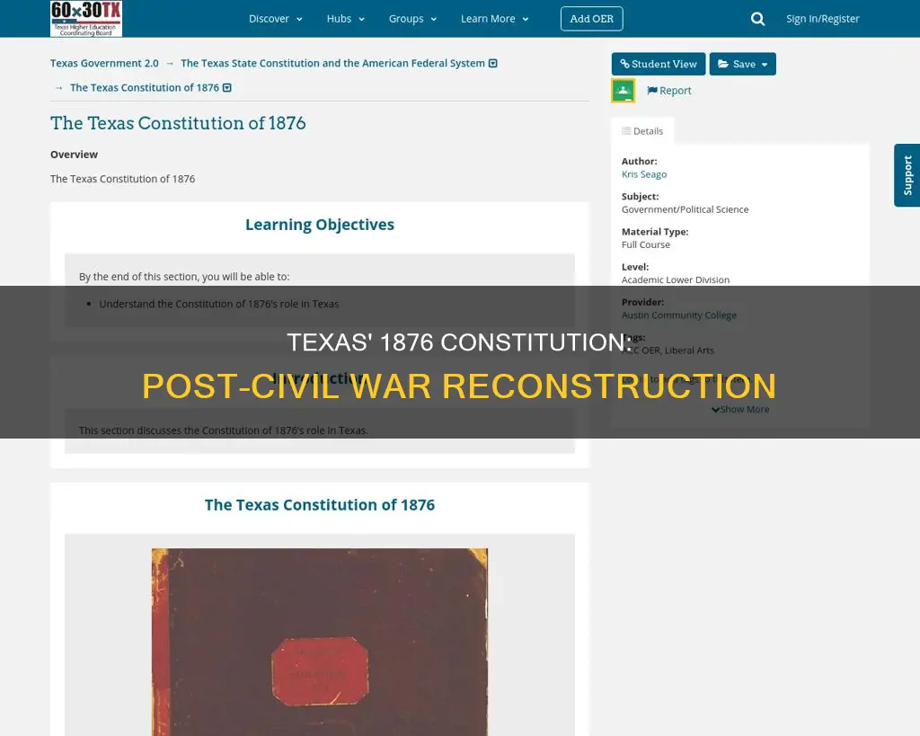 why did texas create the constitution of 1876