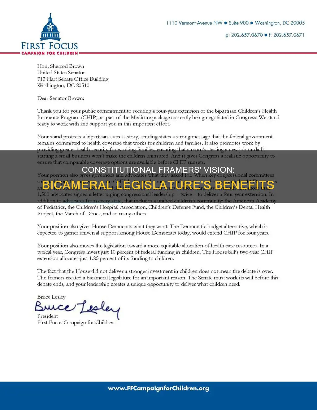 why did the constitutional framers created a bicameral legislature