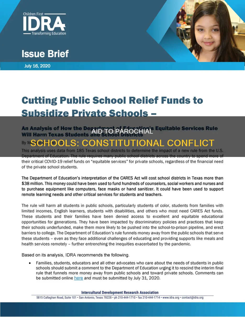 why does aid to parochial schools pose a constitutional problem
