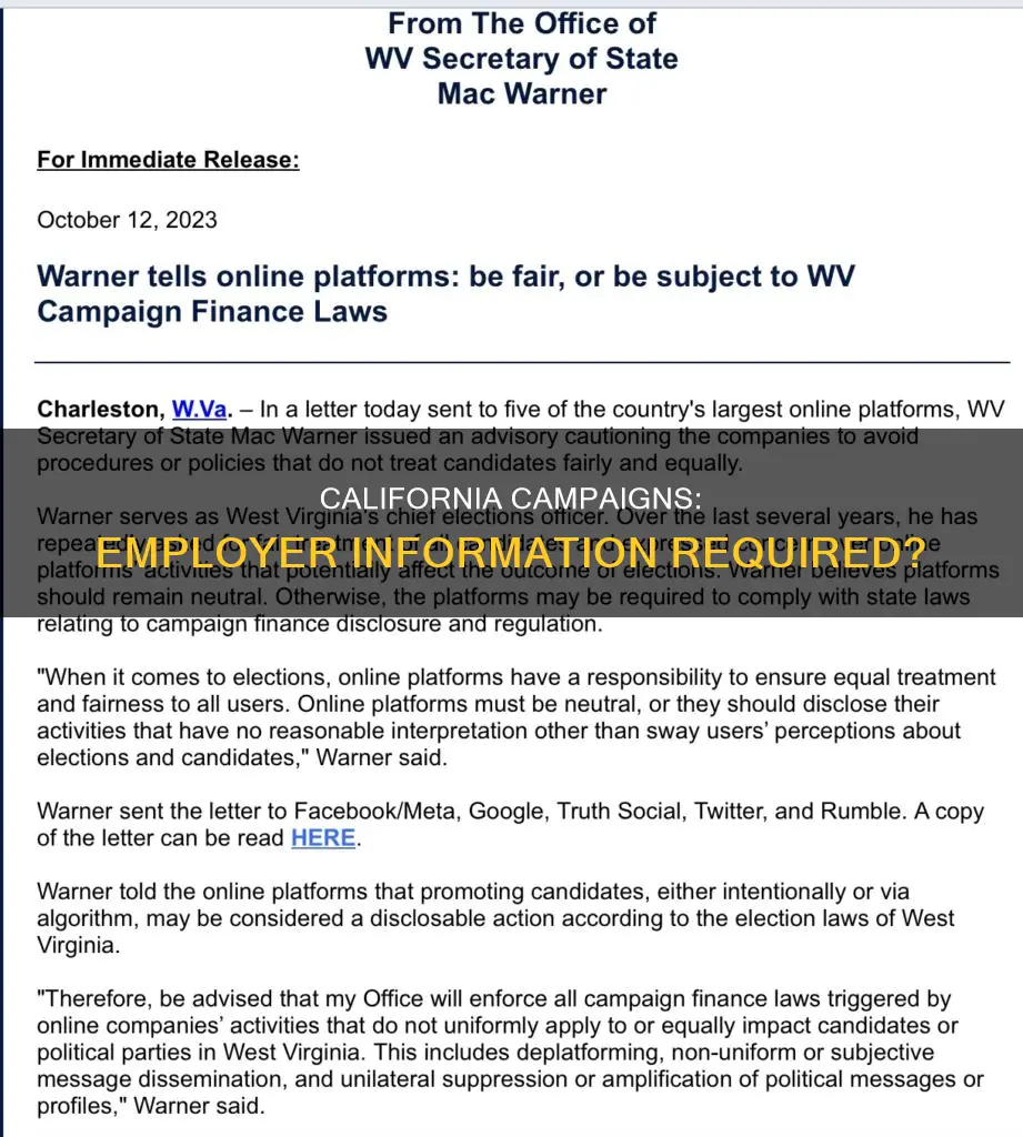 why is employer information required for campaigns in california