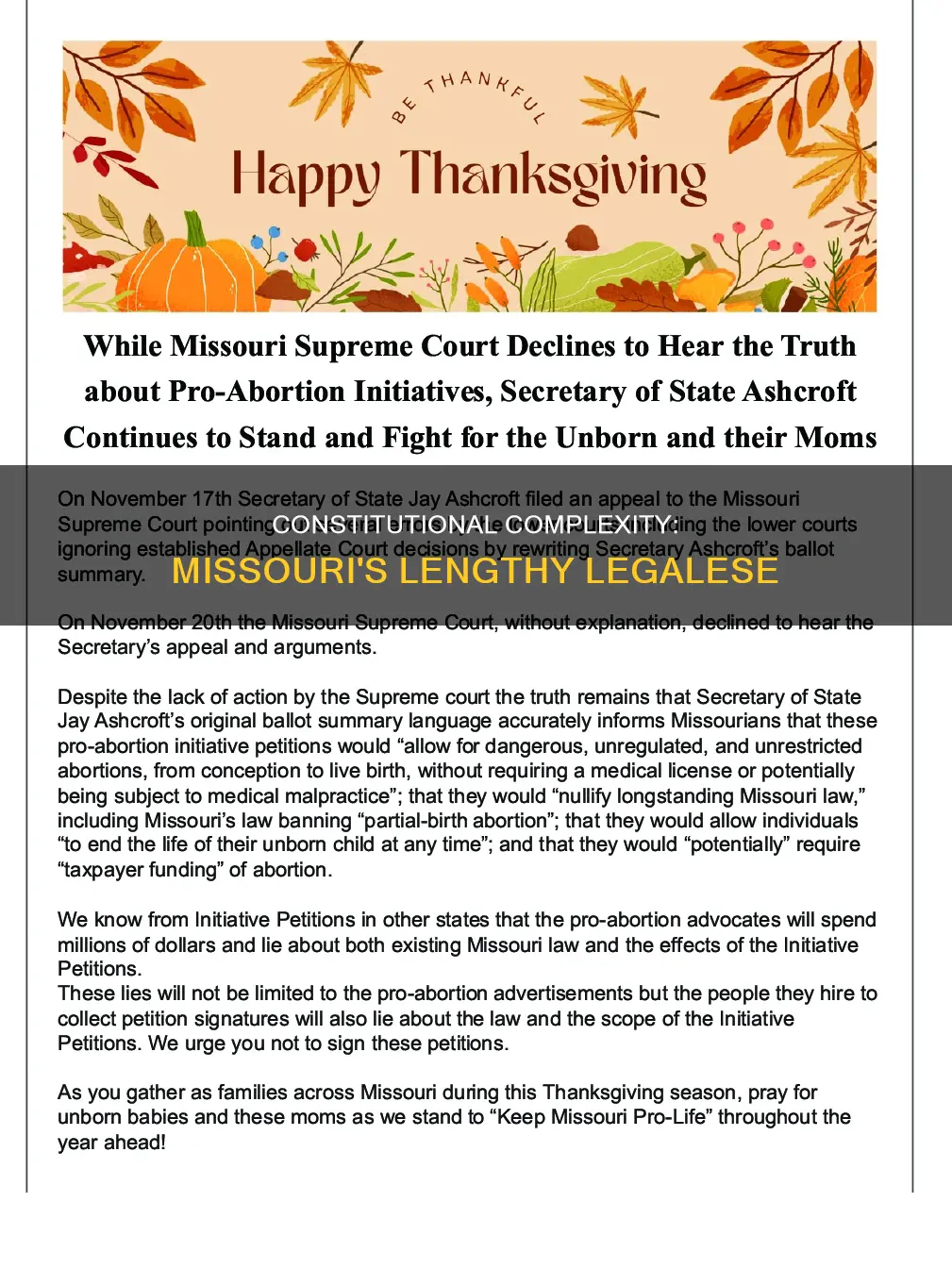 why is the missouri constitution longer than the us constitution